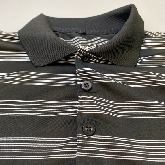 Nike Golf Polo Shirt Large Black White Stripe Tour Performance Athletic Sporty - Picture 3 of 14